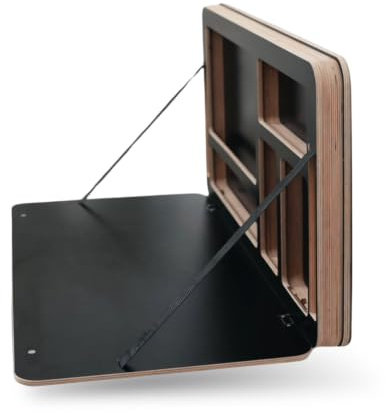 Nordestic Wandtisch klappbar 80 x 40,5X 5,5cm, Stabiler Klappschreibtisch mit Laptopfach für 7-16 Zoll, platzsparender Holz Schreibtisch aus FSC-Holz, einfache Montage, 45kg Tragkraft (Schwarz)