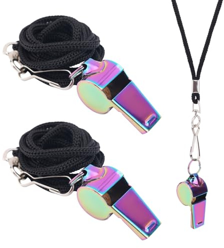 Gosknor 2 Pcs Stainless Steel Metal Whistle, Coaches Sports Whistle Metal Whistle with Lanyard Colorful Coach Whistle for Coaches Referees Official