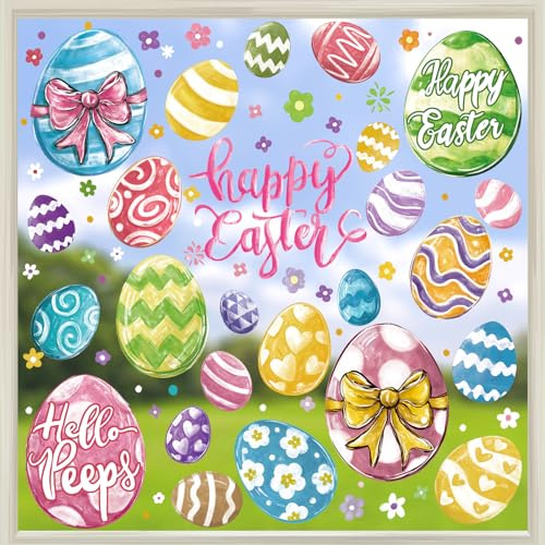 6 Blätte Fensterbilder Ostern Selbstklebend, Ostereier Fensteraufkleber Ostern Kinder Fenstersticker Aufkleber Selbstklebend für Ostern Party Haus Deko