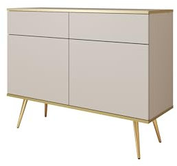 3E 3xE living.com Beige Kommode mit goldenen Beinen und luxuriösen goldenen Details, 107x85x39 cm