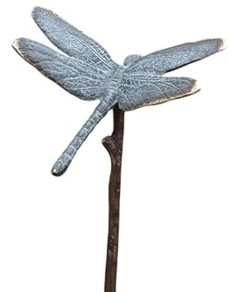 Generisch Bronze-Skulptur Libelle auf Stab | 10x10x60cm | Tierfigur aus Bronze | handgefertigt