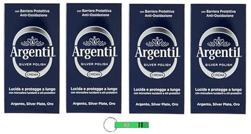 4x Argentil Silver Polish Creme - Silber Reiniger - Spezieller Reiniger für Silber in Creme, Politur und Antioxidans, mit Schutzbarriere 150ml + Beni Culinari Kostenloser Schlüsselanhänger