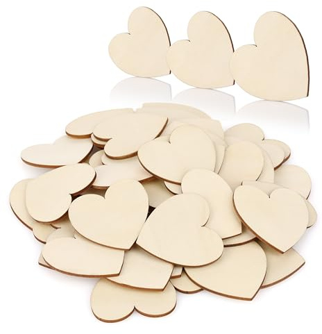 CraftWerk Holz Herzen 50er Pack - Hochzeitsdeko als Streudeko - Holzherzen zum Beschriften für Gästebuch oder Hochzeitsgeschenk 5 cm