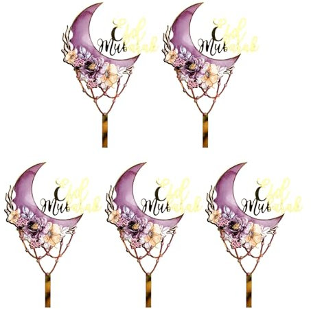 FackLOxc Ensemble 5 Décoration Gâteau Ensemble Eid Theme Cake Toppers Party Food Points Texture Acrylique Convient pour Célébration des Vacances