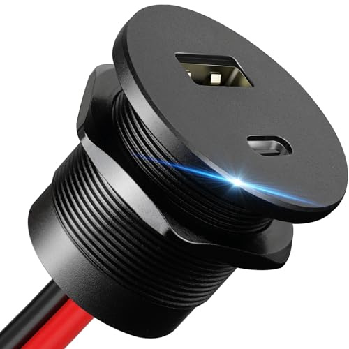​​CamperXlite USB-uttag 12V husbil, aluminium 18W QC 3.0 och 30W PD 3.0 husvagn, snabbladdare, yacht inbyggt uttag för släpvagn, husvagn, båt, skåpbil, lastbil (1 st)
