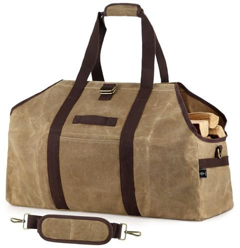 BONTHEE Borsa per il trasporto della legna da ardere in tela cerata, impermeabile, extra large, borsa porta legna indipendente per legna da ardere