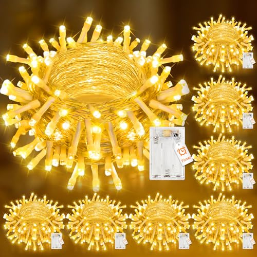 Peasur Lichterkette Batterie mit Timer, 10M 100 LED Warmweiß Weihnachten Lichterketten Batteriebetrieben, 2 Modi Wasserdicht Lichterkette Innen Weihnachtsdeko für Hochzeit, Party, Zimmer, 8 Stück