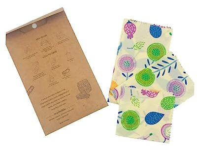 SKISUNO Emballages Alimentaires la Cire d'abeille en Coton Biologique Réutilisables 3 Pièces Couleur Aléatoire pour Conservation des Fruits et Snacks en Boutique la Maison