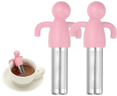 sourcing map 2 Pcs Cute Tea Infuser, Stainless Steel Loose Leaf Tea Steeper Filter with Silicone Handle Reusable Thin Pores Mesh Strainer Diffuser for Teacups Teapots Mugs, Pink