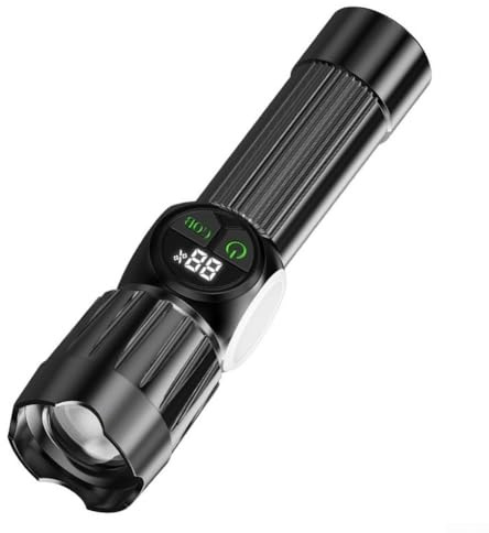 Torcia da campeggio a LED con batteria integrata, doppia sorgente luminosa con faretto principale e luce laterale COB, display digitale di alimentazione, per escursioni, uso avventura all'aperto