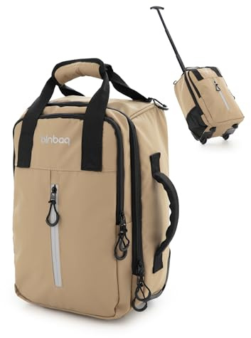 Blnbag M7 Underseat Trolley 40×20×25 cm, vattentätt material, lätt handbagageväska, kabinväska, Cabin Bag max 20L, 2 hjul, vadderat laptopfack, Champagnefärgad