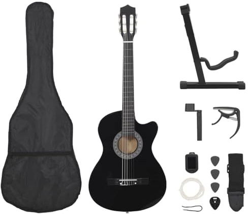 INLIFE Ensemble de Guitare découpée Classique 12 pcs 6 Cordes Noir 38