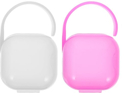 GALPADA Custodia Porta Ciuccio per in PP 2 Pezzi Bianco e Rosa Contenitore Portatile Anti-Polvere per Ciucci Scatola Compatta per Viaggio e Uso Quotidiano