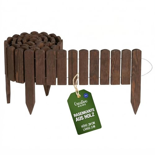 Creative Home Bordure de Pelouse en Bois 200 x 20 cm (L x H) Marron