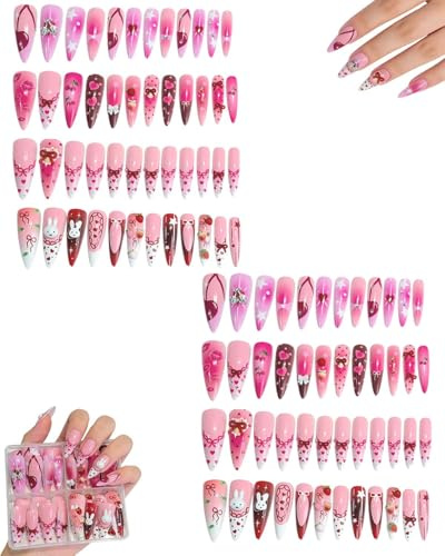 BCHKO Unghie Finte Press On 96 Pezzi Corte Rosa Adesive, Manicure Fai da Te a Lunga Durata & Look Naturale da Salone, Riutilizzabili