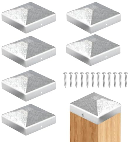 Junhonze 6 Piezas Tapas Postes De Madera Cuadrados - Tapas Para Vallas - Tapas Para Postes De Vallas De Metal, Adecuado Para La ProteccióN Superior De Vallas Exteriores, Vallas Y Postes De Terraza