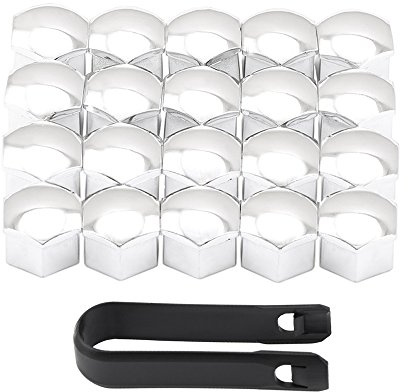 Slivercolor 17mm Radschraubenkappen Set Abdeckungen Radkappen 20x Kappen-Set Radmuttern Kappen Radschrauben inkl. Abzieher (Silber)