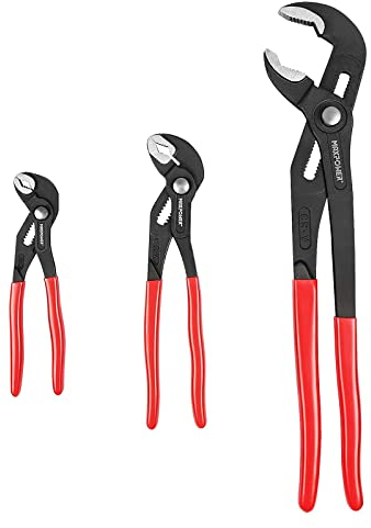 MAXPOWER Set di 3 Pinza Regolabile 175/240/415 mm, Pinze a Giunto Scorrevole Pinza a Pappagallo a Serraggio Piatto per Tubi e Dadi