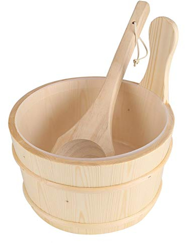 Asixx Cubo de Sauna, Set de Cubo Y Cuchara de Madera, de Madera Natural, Regalo para Familia O Amigos, para Baño