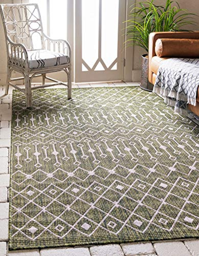 Unique Loom Outdoor Trellis Collection Area Rug - Tribal Trellis (6' 1 x 9' Rectangle, Green/ Natural)