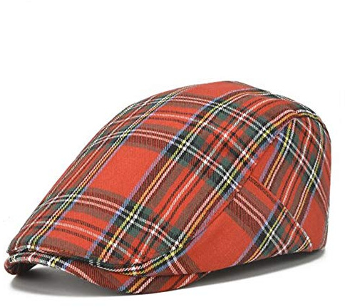 Black Sugar Barett Unisex Mütze Baskenmütze rot Schottland, kariert, feine Streifen, Gittermuster, Brets, Hut, Visierkappe, rot