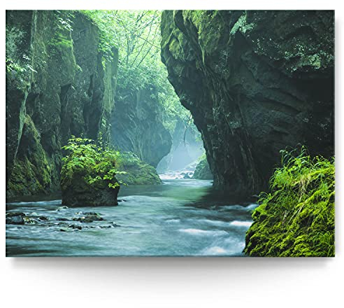 BilderKing Wandbild Wasserfall Tarumae Japan - 200cm x 150cm Leinwand auf 4cm Keilrahmen