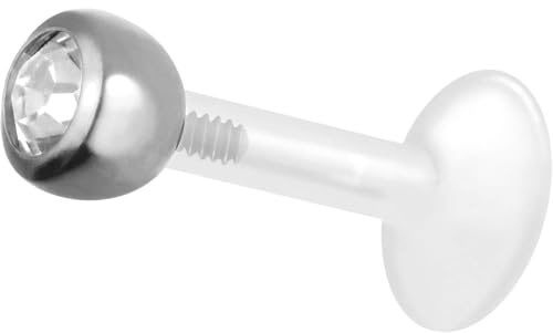 PIERCINGLINE PTFE Labret mit Innengewinde | TITAN AUFSATZ KRISTALL | Piercing Lippe Nase Ohr Helix | Farb & Größenauswahl