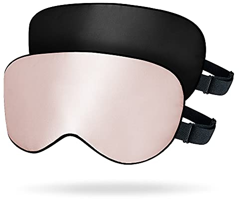 OLESILK 2er Set Verstellbare Seide Schlafmaske 100% Maulbeerseide Augenmaske zum Schlafen für Damen und Herren, Unisex Set für zu Hause oder auf Reisen, Schwarz + Pfirsischrosa