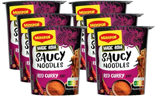 Maggi Magic Asia Saucy Noodles Red Curry Cup, 8er Pack (8x75g)