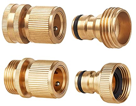 Tech Traders 4Pcs Expandable Garden Hose Male and Female Adaptors Connector,Brass Hose Quick Connector Fittings for Spray Guns,Gardening,Spray Appliance Kit