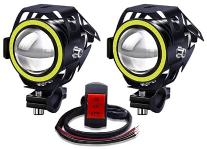 YnGia Fari Fendinebbia a LED per Moto con Halo Bianco e Interruttore a 3 Fili ON/ON/OFF,2PCS U7 Fari Anteriori DRL per Moto 12V 24V Luci Supplementari Impermeabili con Luce Stroboscopica Anabbagliante