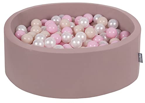 KiddyMoon Piscina De Bolas 90X30cm/200 Bolas ∅ 7Cm para Ninos Hecha En La UE, Brecina:Beigepas/Rosa Clr/Perla