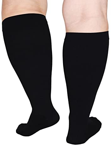 Nogsay Kompressionsstrümpfe für Damen Herren,20-30 mmHg Medizinisch Stützstrümpfe,Plus Size Kompressionssocken Kniestrümpfe für Ödeme Krampfader(Schwarz) (4XL)