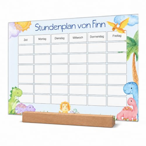 Personalisierter Stundenplan 1. Klasse abwischbar mit Dino Motiv - Einschulungsgeschenk Jungen & Mädchen - Schulanfang Geschenke - Wochenplaner für den Schulstart