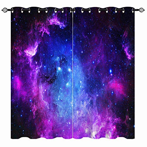 YUANZU Galaxie Vorhänge Weltraumviolett Blauer Nebel Ösen Gardinen mit Blickdichte Thermo Vorhang Kälteschutz Blackout Curtain Kinderzimmer Schlafzimmer Verdunkelung Fenster, 2 Stück, H 137 x B 132 cm