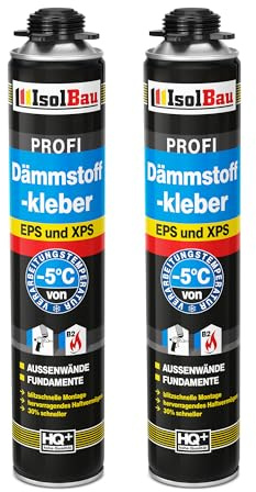 Isolbau B2 Dämmstoffkleber - 2 x 750 ml Perimeterkleber für EPS- & XPS-Platten - 1K PU-Klebeschaum für Fixieren & Befestigen
