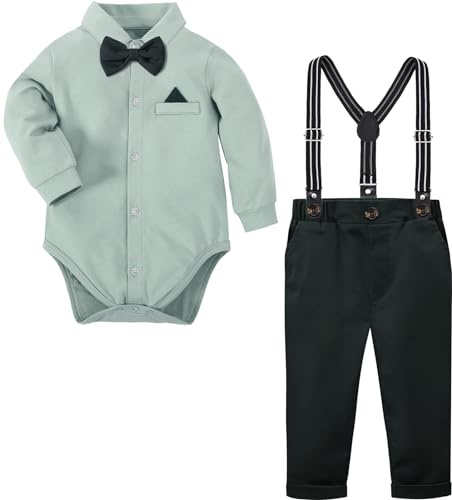 mintgreen Trajes para Niños de Boda, Bebé Bautizo Formal Smoking Manga Larga Ropa, Verde, 9-12 Meses, 80