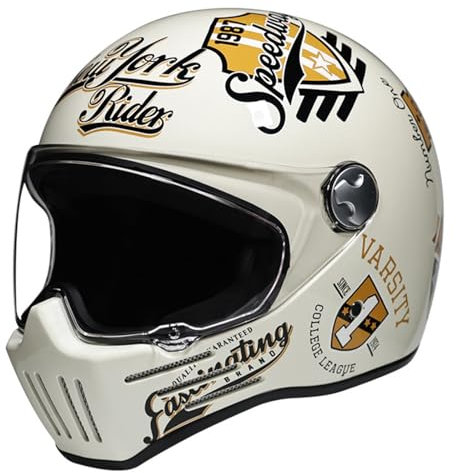 Vintage Motorradhelm | Motocross-Sturzhelm | Atmungsaktiver Integralhelm Mit Herausnehmbarem Innenfutter XL (59-60cm)
