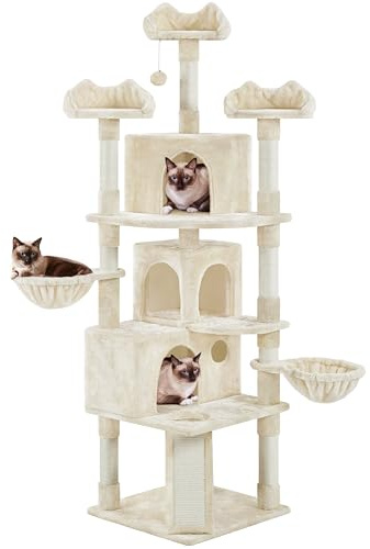Yaheetech Árbol Rascador para Gatos 194cm con Rampa de sisal Beige