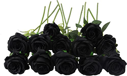 JOYHAZE Künstliche Rosen, 50 cm, einzelner Langer Stiel, Seidenblumen, blühende Rosen für Hochzeit, Zuhause, Party, Büro, Tischdekoration, DIY-Blumenarrangements, 12 Stück (Schwarz)