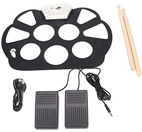 9-Pad-E-Drum-Set, Roll-Up-Drum-Pad, Faltbares und Tragbares E-Drum-Pad-Set für und mit 2 Pedalen für Aufregendes Trommelerlebnis (W758)
