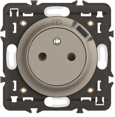 LEGRAND - Prise Electrique Murale avec Terre Céliane Surface avec Prise Chargeur USB 7,5W intégré - Prise Affleurante avec Socle Rétractable - À compléter avec une Plaque - Titanium
