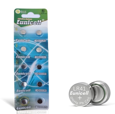Eunicell - 10 x LR41/AG3 1.5V Alkaline Battery - Suitable for use in LED lights, Digital Voice Recorders, Toys, Blood Glucose, Cholesterol Testing, Meters, Toys
