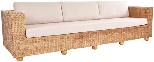 Krines Home XXL Rattansofa Wohnzimmer Rattan Sofa Indoor Rattanmöbel Viersitzer 270cm (Natur)