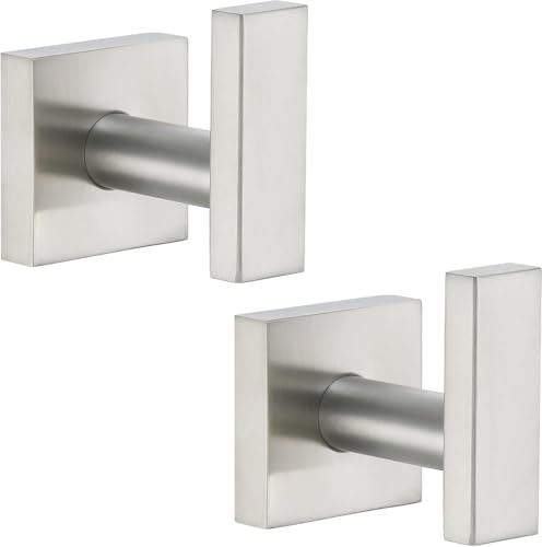 ALTPWJW Square Door Hooks,Towel Hooks for Bathroom Screw in for Coats Robes | 2 Pack Stainless Steel Heavy Duty Wall Hooks for Kitchens,Bedroom,Waterproof,Rust Resistant ,for Keys Clothes bags（Silver）