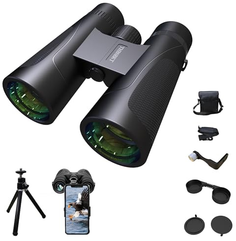 THBSBKT Prismáticos HD de 12 x 42 pulgadas para adultos con adaptador de teléfono y trípode, prismáticos profesionales de alta potencia para observación de aves, caza y viajes, ideales para aventuras