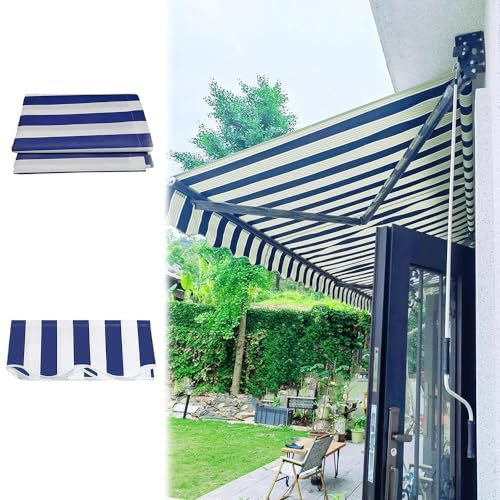 KADEUX Ersatz Für Einziehbare Klemmmarkise, Terrassen Markisen Ersatzstoff Abdeckung Canvas, Polyester Canvas Stoff, UV-Schutz & Wasserabweisend, Blau Weiß Streifen(8x6.5ft/2.4x2m)