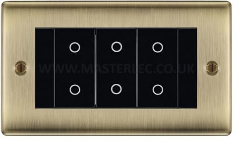 BG NABTDM3B Antique Brass 3 Gang Triple Master Touch Dimmer Switch Black Inserts