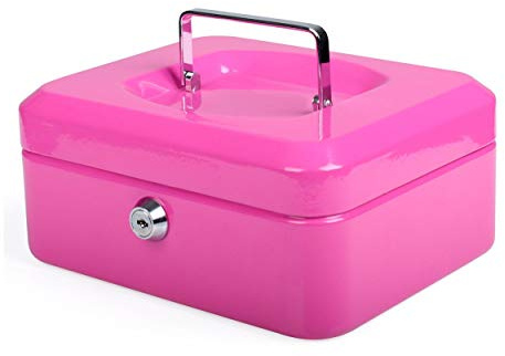 VEPATIM Geldkassette aus robustem Stahl mit herausnehmbaren Münzfächern 200 mm rosa
