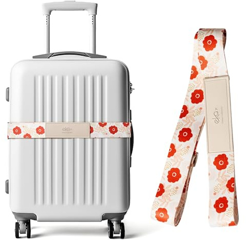 Gepäckriemen für Koffer, Verstellbarer elastischer Gepäckgurt, Reiseutensilien für Flughafen und Bahnhof, lebendige Designs (Scarlet Blossom)